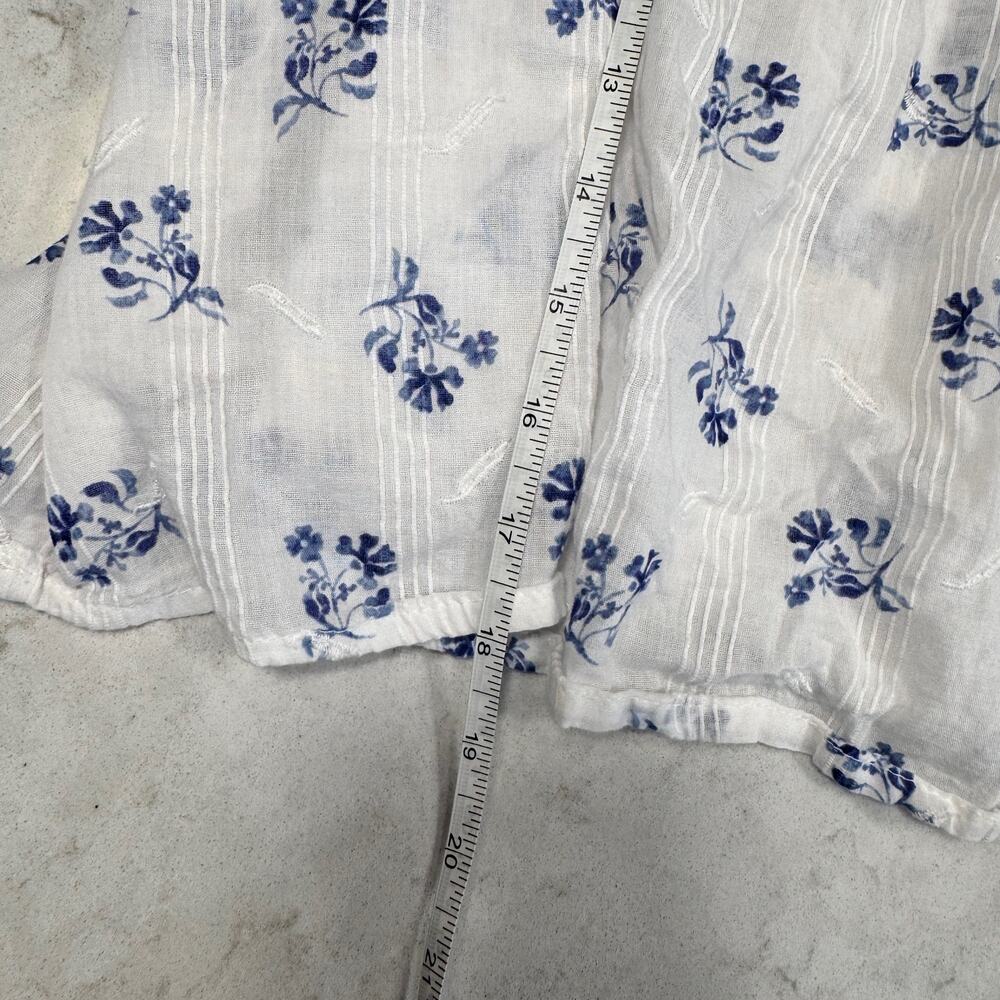 Joie White Blue Ditsy Floral Lace Strap Pintuck Crop Top Cottagecore M Cruise - Picture 7 of 12